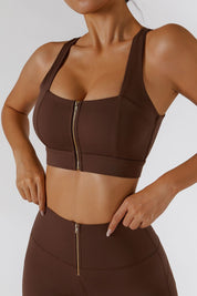 Crossover Straps Zip Front Sports Bra by bornfocus