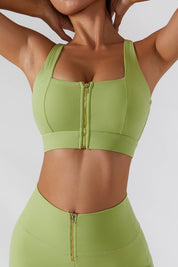 Crossover Straps Zip Front Sports Bra by bornfocus