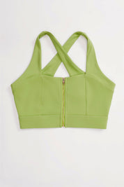 Crossover Straps Zip Front Sports Bra by bornfocus