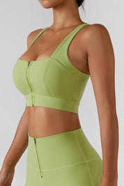 Crossover Straps Zip Front Sports Bra by bornfocus