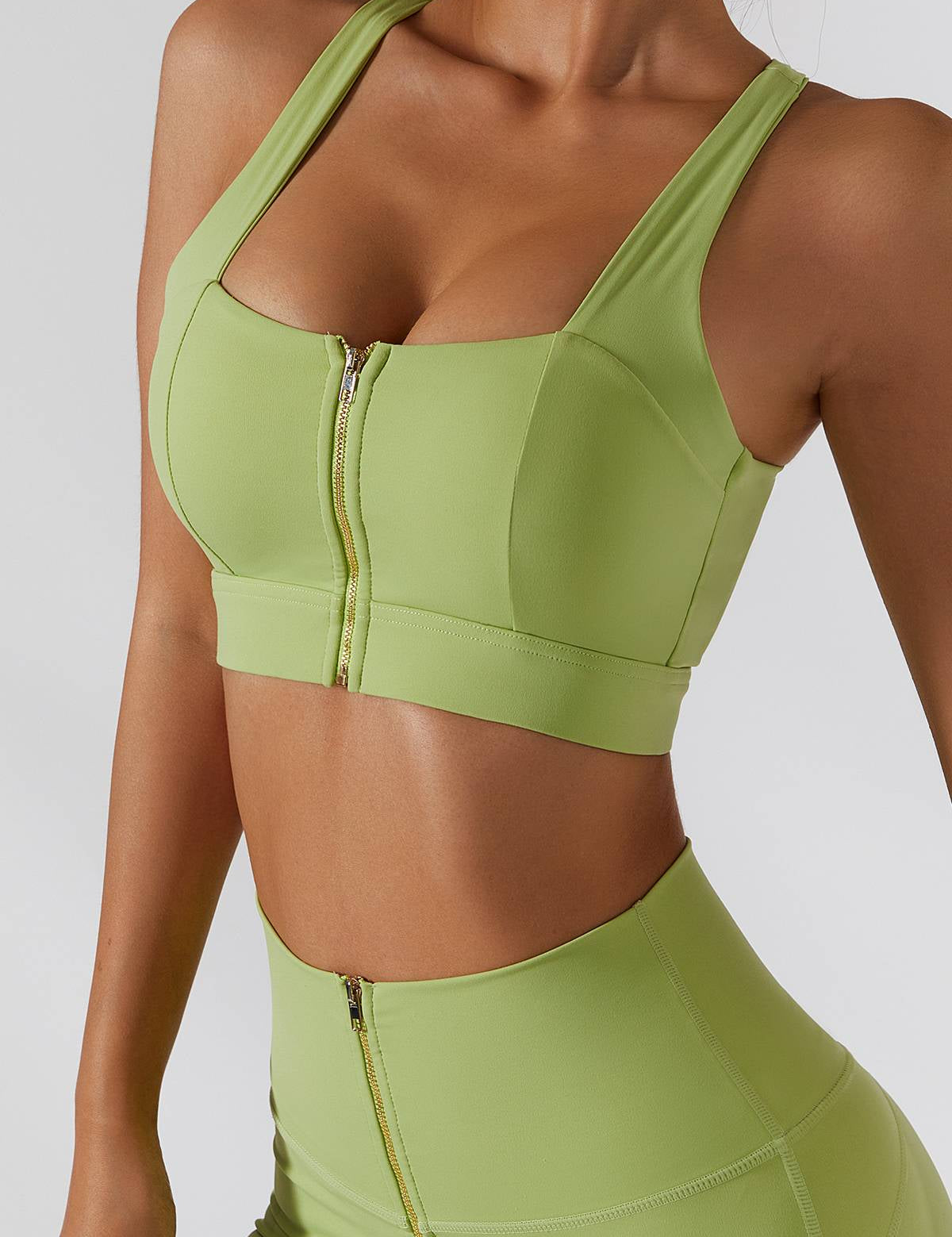 Crossover Straps Zip Front Sports Bra by bornfocus