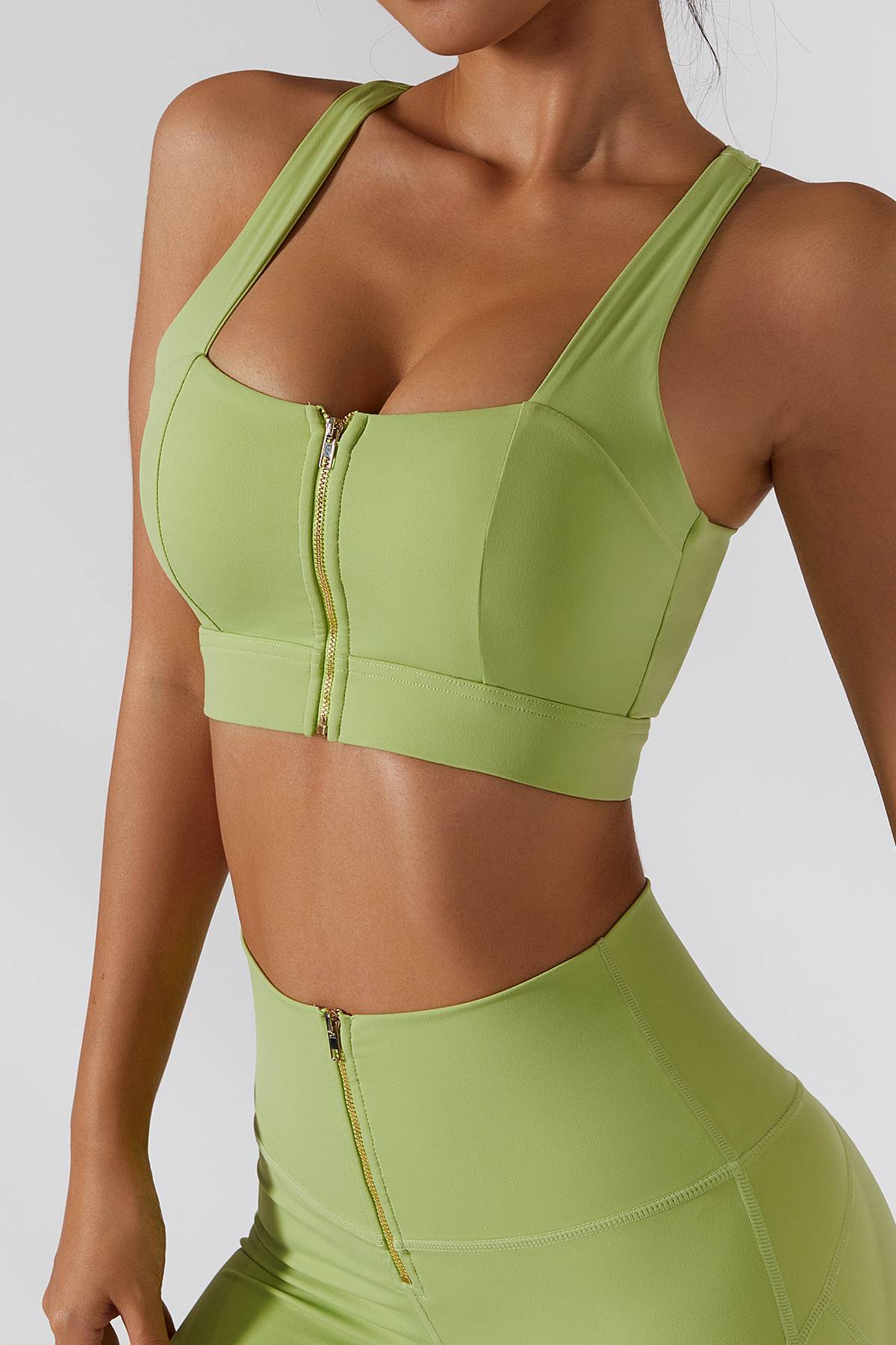 Crossover Straps Zip Front Sports Bra by bornfocus