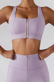 Crossover Straps Zip Front Sports Bra by bornfocus