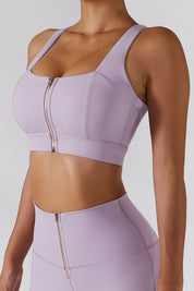 Crossover Straps Zip Front Sports Bra by bornfocus