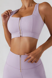 Crossover Straps Zip Front Sports Bra by bornfocus