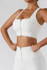 Crossover Straps Zip Front Sports Bra by bornfocus