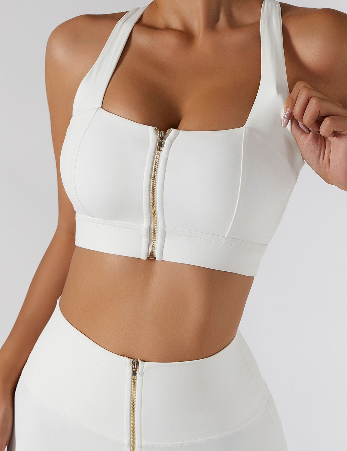 Crossover Straps Zip Front Sports Bra by bornfocus