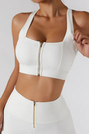 Crossover Straps Zip Front Sports Bra by bornfocus