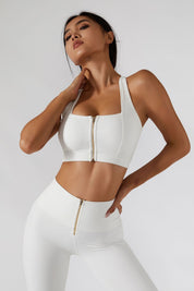 Crossover Straps Zip Front Sports Bra by bornfocus