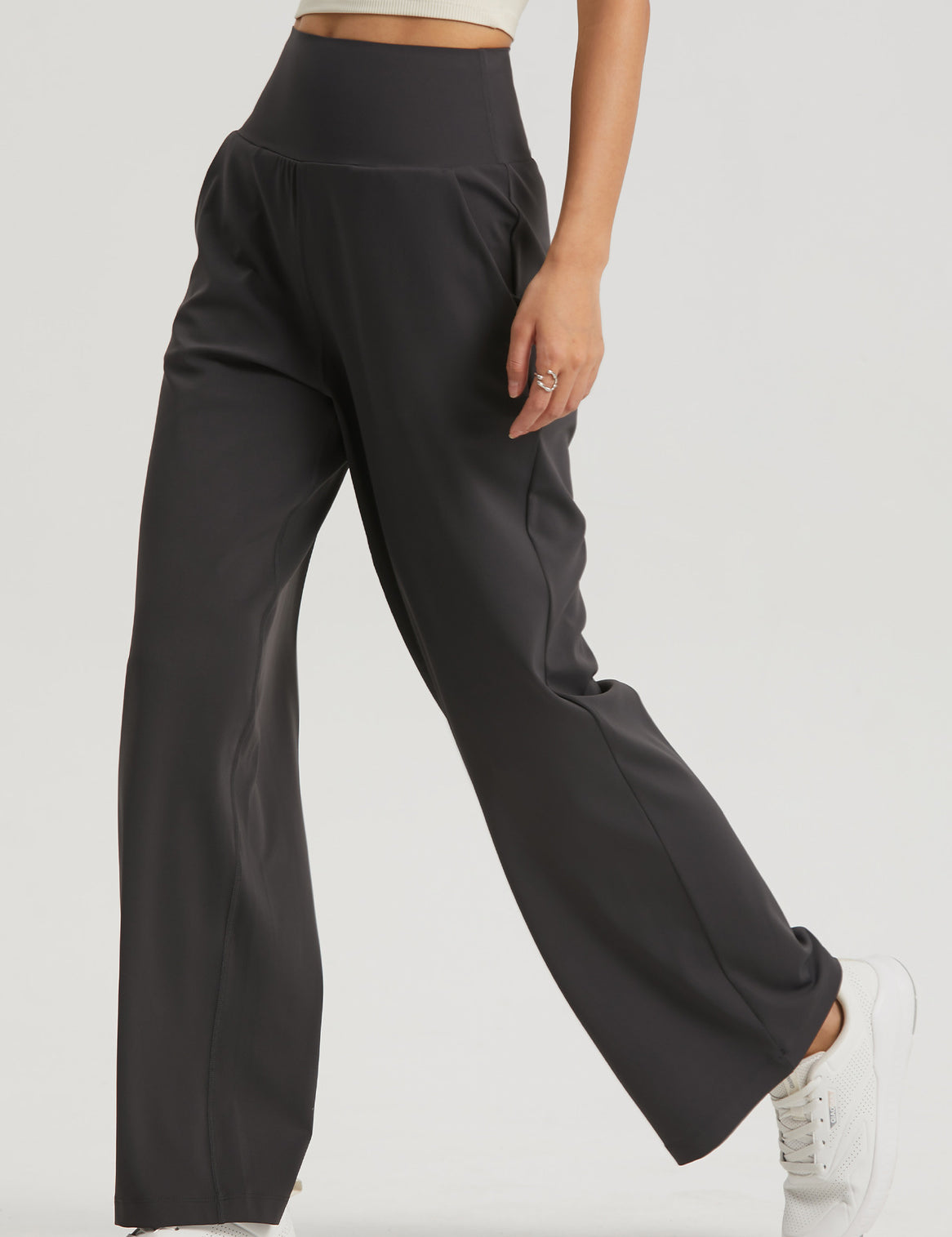 Straight Wide-leg Pants High With Pockets by bornfocus