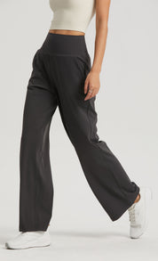 Straight Wide-leg Pants High With Pockets by bornfocus