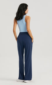 Straight Wide-leg Pants High With Pockets by bornfocus