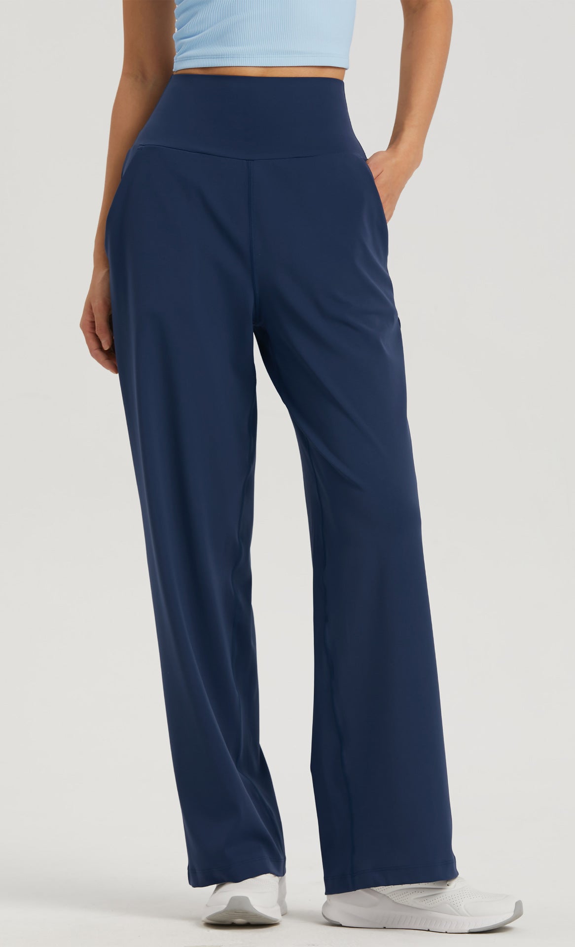 Straight Wide-leg Pants High With Pockets by bornfocus