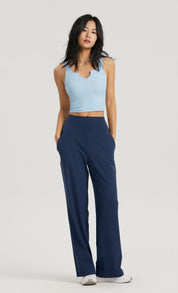 Straight Wide-leg Pants High With Pockets by bornfocus