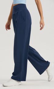 Straight Wide-leg Pants High With Pockets by bornfocus