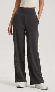 Straight Wide-leg Pants High With Pockets by bornfocus