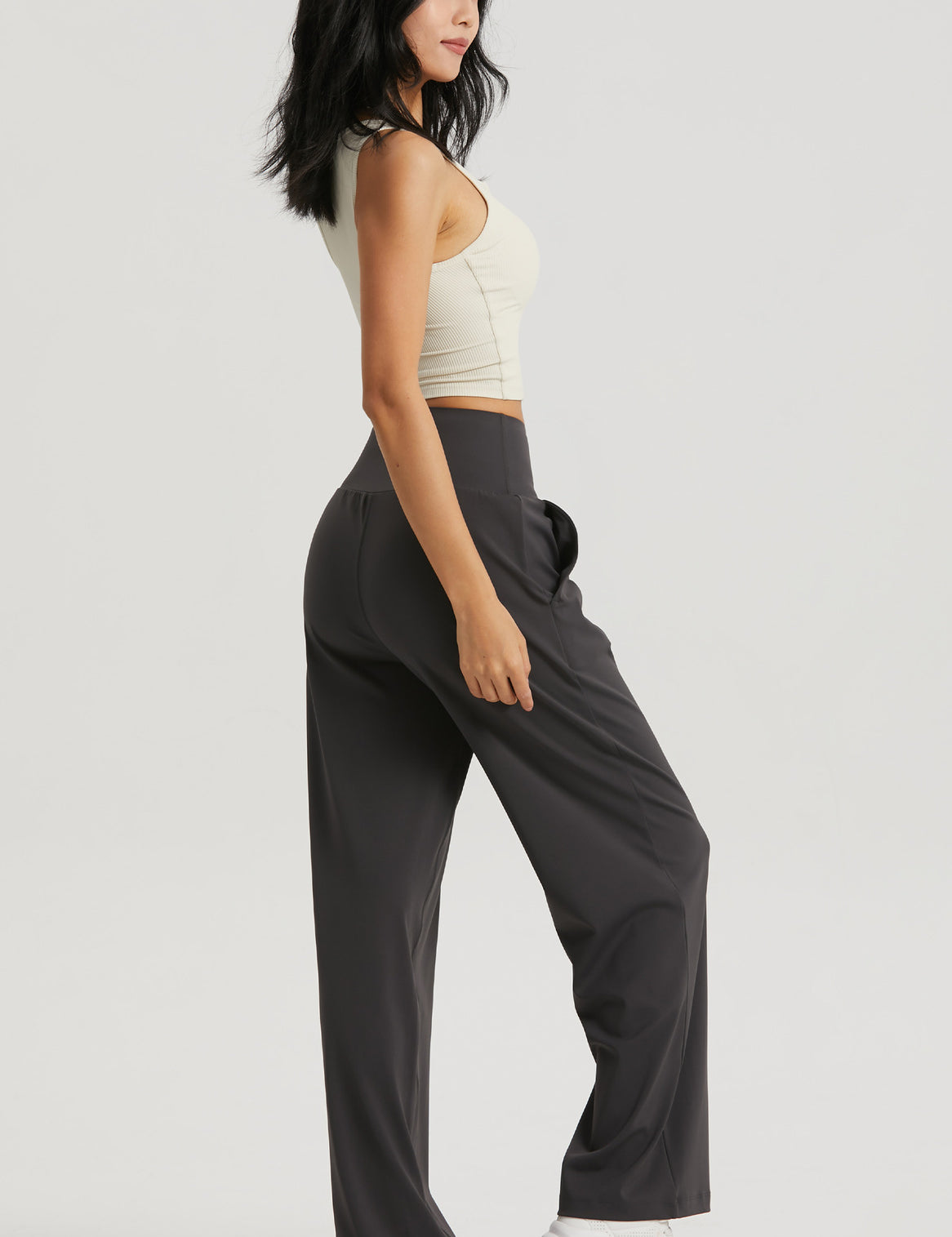 Straight Wide-leg Pants High With Pockets by bornfocus