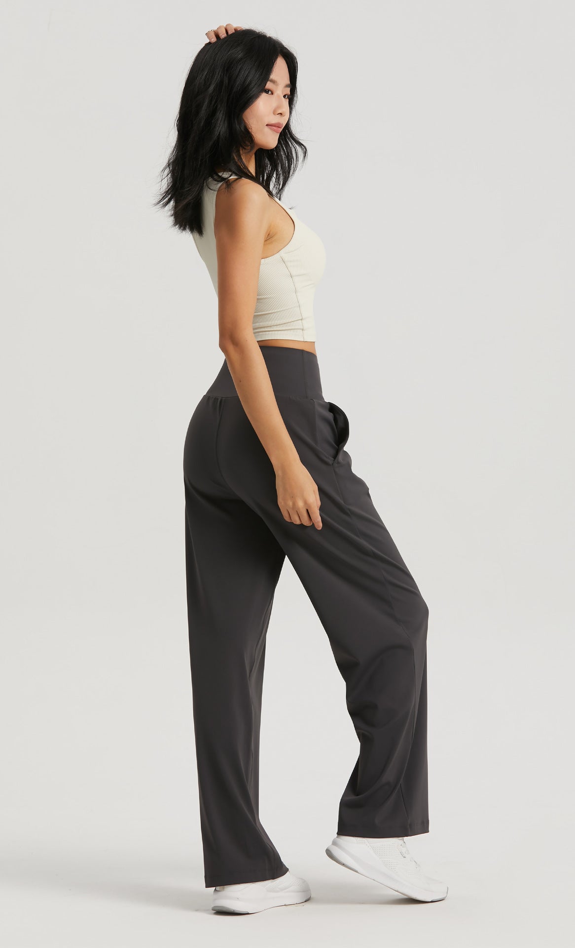 Straight Wide-leg Pants High With Pockets by bornfocus